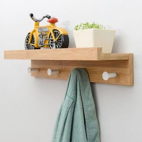 Porte-Manteau Mural - Etagère Flottante - Crochet A Clés - Organiseur De Courrier - Pour Entree Cuisine Salle De Bain Salon - 4 Crochets (1/5)