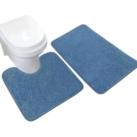 Lot de 2 tapis de bain antidérapants, en microfibre, envers en TPR, lavables, 50 x 80 cm, bleus (1/5)