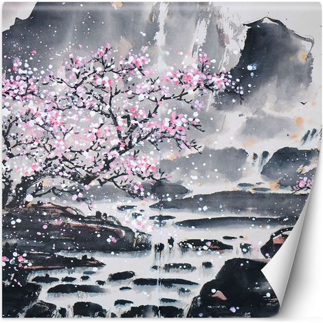 Papier peint Cerisier en fleurs Paysage japonais 100x100 (1/5)