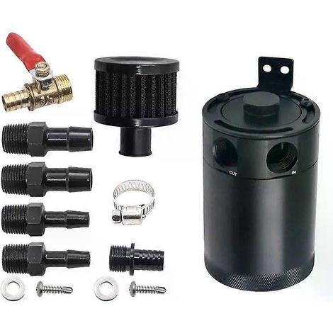 Für HD 2-Port Ölabscheider-Tank Kraftstofftank Rennsport mit Schwallblechen und Ablassventil Luft-Öl-Abscheider Universal Schwarz eloxiert-JXLGV (1/4)