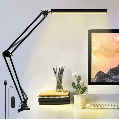 Lámpara De Escritorio Led MINKUROW, Lámpara De Escritorio De 12 W, 3 Temperaturas De Color, 10 Brillo, Protección Ocular, Brazo De Metal Plegable Y Giratorio Para Leer, Trabajar, Estudiar (1/4)