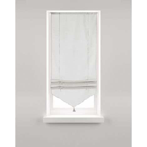 Store Relevable blanc avec Pompon Blanc 58x165 cm