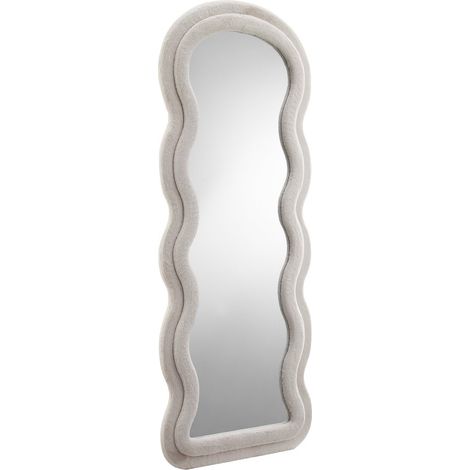 Grand Miroir sur Pied avec Cadre Ondulé en Fausse Fourrure Douce Beige 70 x 170 cm - PANGIVO (1/5)