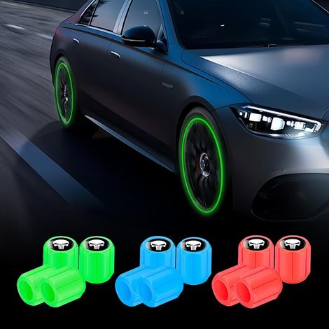12pcs Fluorescent Tyre Valve Caps (3 Colors) Glow in the Dark Tire Dust Caps for Car SUV Truck Motorcycle Tire Decoration (1/5)
