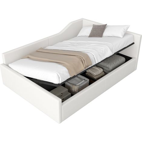 Lit de jour rembourré 140x200 cm avec rangement en dessous, beige (1/5)