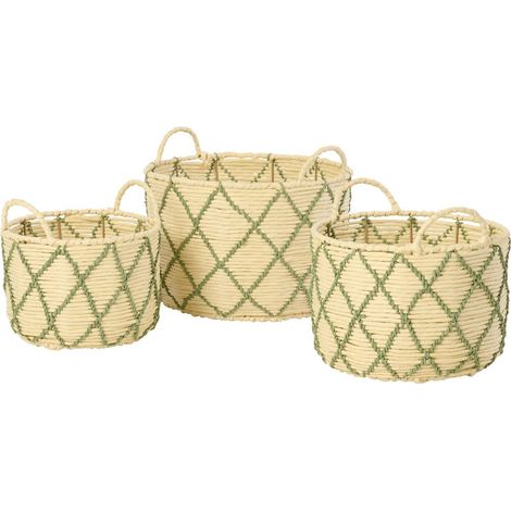 Lot de 3 Paniers de Rangement "Mac" 38cm Naturel & Vert