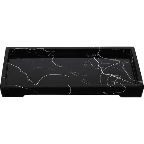 Plateau de Rangement Marbré Noir en Résine pour Cosmétiques et Accessoires de Salle de Bain, Support Domestique Multifonction pour Organisation de Lavabo,'-'- (1/5)