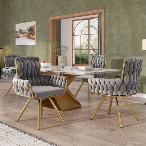 Sillas de comedor giratorias de terciopelo gris, lote de 4, respaldo alto, FloraGrace (1/5)