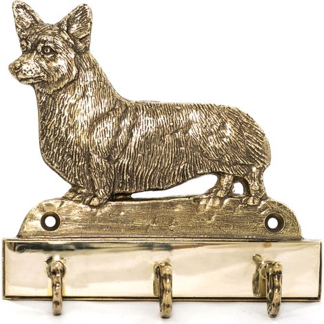 Pembroke Welsh Corgi - portachiavi con cane, supporto in ottone per accessori per cani, elegante decorazione per corridoio di Art-Dog (1/5)