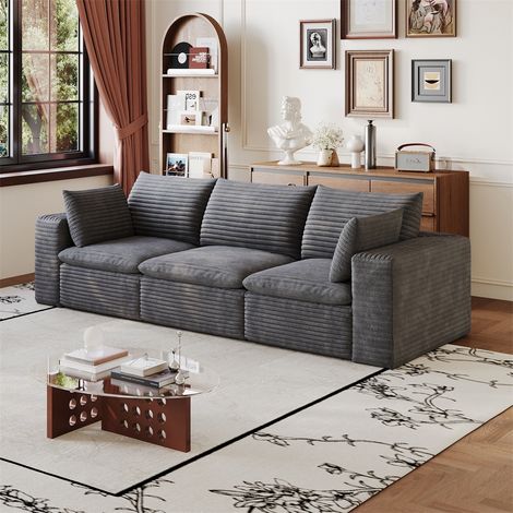 Canapé Droit Nuage - 260x90x60cm - Modulaire Convertible en Velours Côtelé sans Cadre avec Assise Double Couche - Gris Foncé (1/5)