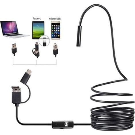 Caméra d'inspection USB Type-C 3 en 1 pour caméras HD industrielles Endoscope, tube étanche pour tuyau d'évacuation, luminosité réglable Endoscope industriel Caméra HD noire (taille : 5 m) (1/4)