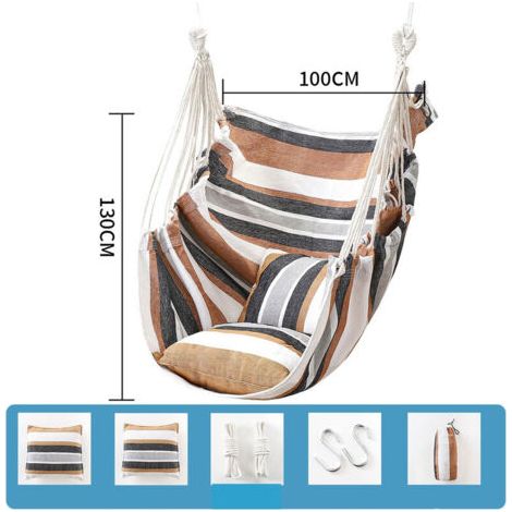 QORVA-Sièges Suspendus Chaise suspendue Hamac 2 oreillers Inclus,Sangles et crochets solides pour une suspension facile suspendue en coton doux ensemble de chaises à Confort