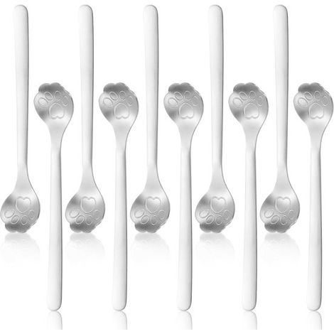 Juego de 10 cucharas de café de acero inoxidable con forma de gato, ideales para café, postres y batidos. (1/5)