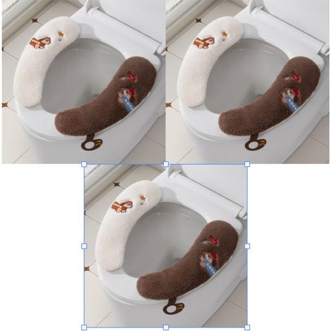 Cojín grueso y afelpado para asiento de inodoro con cierres adhesivos fijos, lavable y reutilizable, suave y cálido, para todas las estaciones (3 piezas) (1/5)