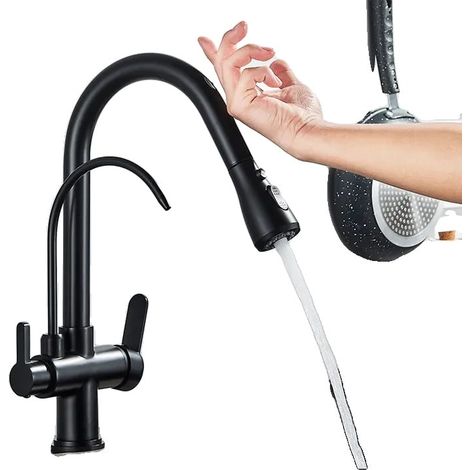 Robinet de cuisine noir Smart Touch à double jet, cartouche céramique, noir (1/2)