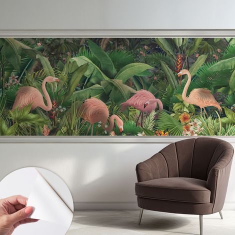 Papier peint adhésif décoratif avec colle pour salon chambre à coucher et bureau Design moderne et facile à poser Flamants roses 250x104 cm (1/5)