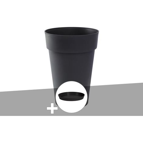 Pot de fleur rond Toscane Ø 44 x H.53 cm Anthracite + Soucoupe - Eda