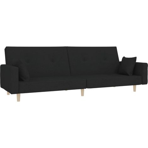 Canapé Sofa-lit à 2 places avec deux oreillers noir tissu (1/5)