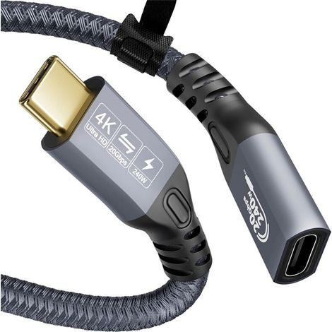 Cable extensión USB Type-C 4K macho/hembra 20Gbps 240W transmisión datos HD 0.25m (1/2)