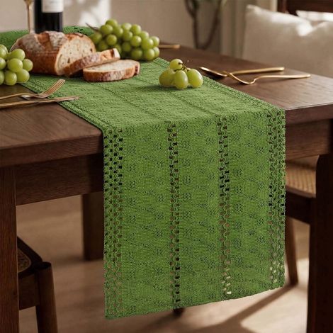 Chemin de table 30x140cm Style champêtre bohème Dentelle crochetée Coton Lin Vert