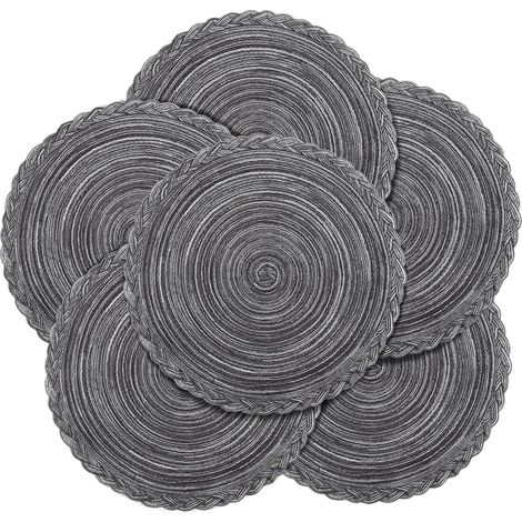 APEX Ensemble de six sets de table ronds tissés résistants à la chaleur, idéal pour les anniversaires, Noël, etc. - 38 cm - Gris (1/5)