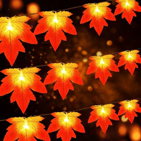 Guirlande Lumineuse, 3M 20 LED Guirlande Lumineuse en Feuille d'érable, Pile Guirlande de Lumière IP65 Etanche, pour Thanksgiving Noël, Blanc Chaud (1/5)