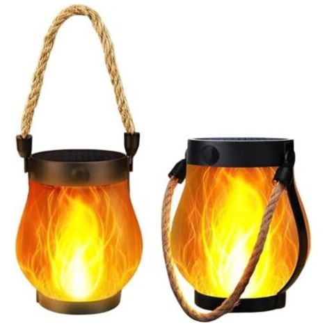 Lampes solaires à effet flamme pour l'extérieur (lot de 2), lanternes solaires avec effet flamme, 1500 mAh, rechargeables, IPX4, idéales pour une utilisation en extérieur, sur une terrasse, un patio o (1/5)