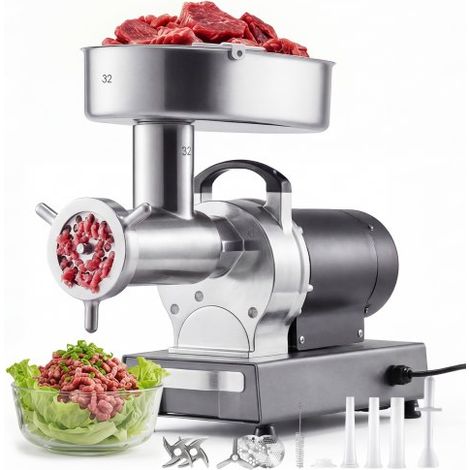 Hachoir à Viande Électrique,Machine à Hacher la Viande Professionnelle 9,5 kg/min,pour Steak Haché Tartare Farce Saucisses Boucherie Restaurant,1100 W,3 Plaques de Hachage 3 Entonnoirs (1/3)