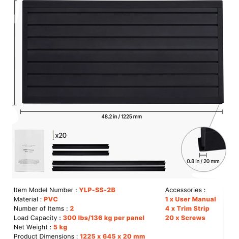 Pannello a doghe per pareti, in PVC resistente, ad alta capacità di carico, nero, 122 x 122 cm (1,5 m²) (1/2)