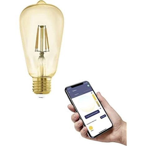 EGLO connect.z Smart Home lampadina Led E27, ST64, ZigBee, app e controllo vocale, dimmerabile, bianco caldo, 500 lumen, 5,5 W, lampadina vintage ambra (1/5)