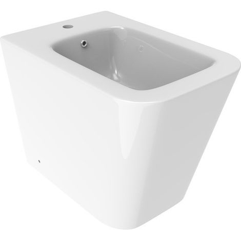 Bidé a suelo a ras de pared de cerámica blanca brillo Ercos Wave BCWAVLBIDE0003  Blanco brillante