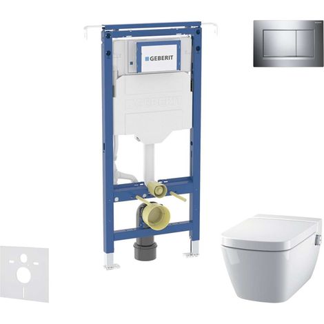 Geberit Duofix - Set bâti-support, cuvette et abattant Tece One, plaque de déclenchement Sigma20, Rimless, SoftClose, chrome brillant/chrome mat SANI11CT1102 (1/5)