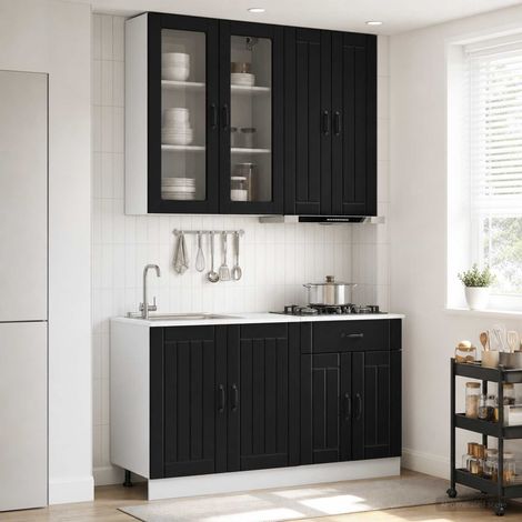 Ensemble de meubles de cuisine 4 pièces noir en bois d’ingénierie - PANGIVO (1/5)