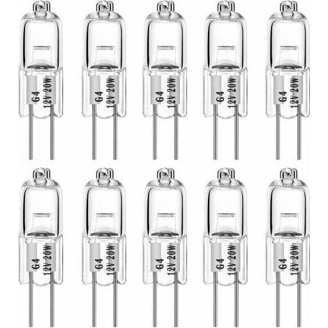 pair Ampoules Halogènes G4 20W 12V T3 JC Type à 2 Broches, Remplacement pour Éclairage Sous-Meuble Puck Light Track Lighting Dimmable (Lot de 10)