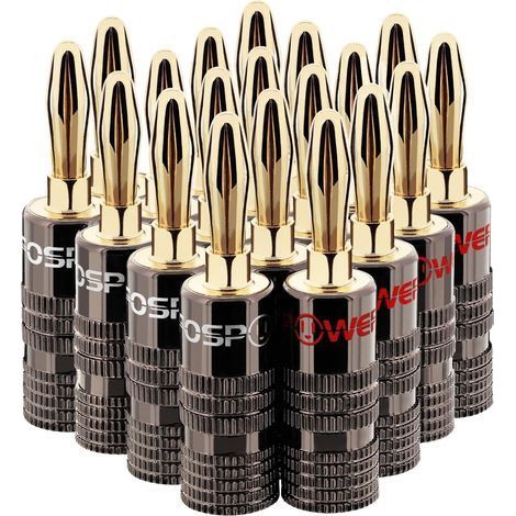 FosPower – Fiches Bananes Premium Plaquées Or 24K avec Double Vis – Connecteurs pour HiFi, Haut-Parleurs, Amplificateurs & Home Cinéma – Lot de 20 (1/5)