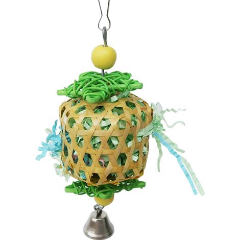 Jouet suspendu à déchiqueter et picorer pour oiseaux, panier tressé à mâcher avec clochette, accessoire d’enrichissement de cage pour conures, perruches, calopsittes, inséparables et petits oiseaux do (1/5)