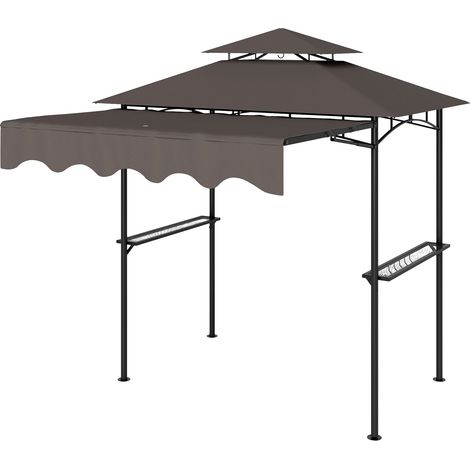 Pabellón para barbacoa 242x149x248 cm Pabellón de jardín ignífugo repelente al agua con estantes laterales en el techo de doble capa, Pabellón de jardín UV 30+, Pabellón para barbacoa, Carpa de jardín