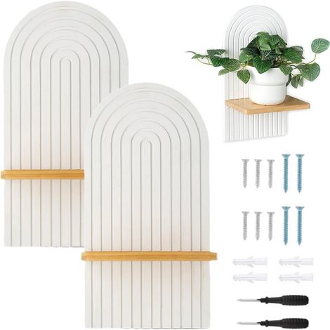 Étagère Murale en Bois décoration Murale bohème : étagère Blanche pour Plantes, Tableaux et Bougies - décoration Murale Parfaite pour Salon, Chambre, Couloir (1/5)