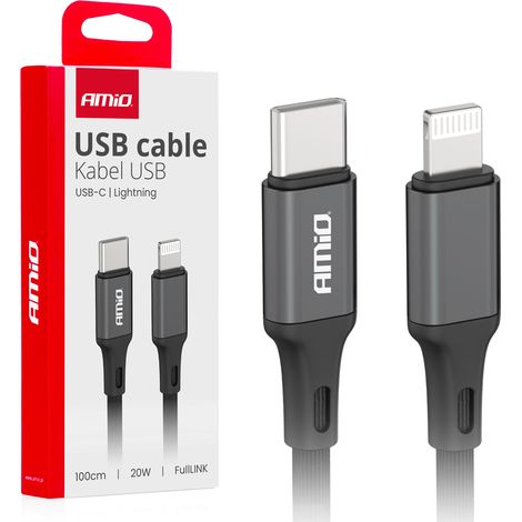 Cavo di ricarica USB-C - Lightning per iPhone PD 20W 100cm FullLINK amio-03904 (1/4)