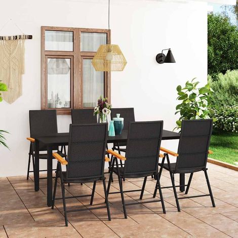 Ensemble Table et Chaise de Jardin 7 pcs - Ensemble de salle à manger de jardin Noir et marron BV881489 - BonneVie (1/5)