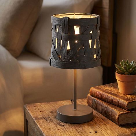 Lampada da tavolo di design grigia per soggiorno, camera da letto, luce notturna, lampada da lettura in tessuto
