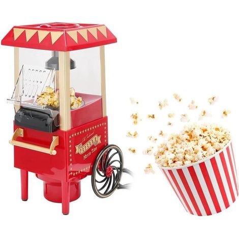 Machine à pop-corn - 123 - Mini maison cuisine - Aluminium rétro - 1200W - Rouge