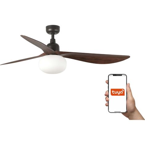 Faro Outwood Grand ventilateur de plafond à 3 pales marron foncé avec lumière 1x E27 Tuya Smart System (1/2)