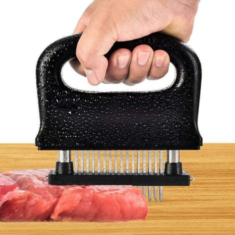 Fleischzartmacher - Mit Reinigungsbürste - 48 ultrascharfe Edelstahl-Flügelklingen - Kochwerkzeug zum Zartmachen von Rind-/Schweine-/Hähnchensteaks (1/4)