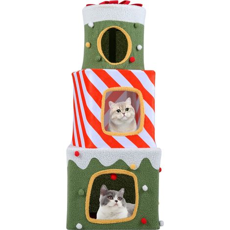 Albero per gatti di Natale stile design 49 x 49 x 120 cm 3 nascondigli giocosi atmosfera accogliente in legno composito colorato 200019148