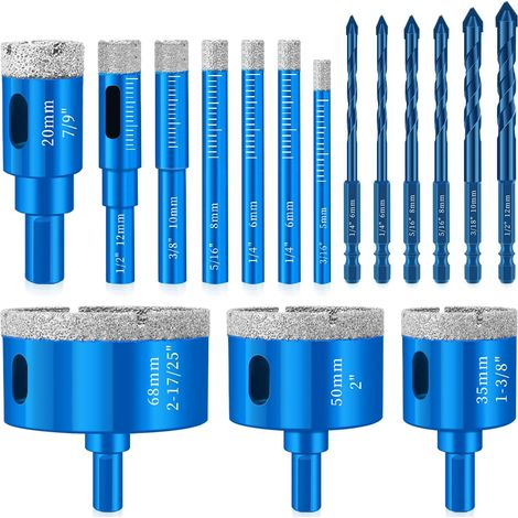 Foret Carrelage 10 Pièce Foret Diamant 5/6/8/10/12/20/35/50/68mm, 6 Pièce Meche Carrelage 6/8/10/12mm M6 Trépan Carrelage pour Céramique Verre Marbre Granit (1/5)