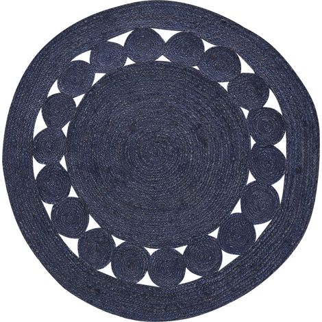 Alfombra de yute estilo boho azul marino fabricada a mano 120 cm Koyunlu (1/5)