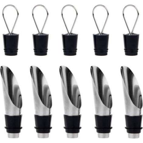 Bouteilles isothermes 2-en-1 en acier inoxydable avec bec verseur et embout aérateur + bouchon – Lot de 5, idéal cadeau vin & boisson (1/5)