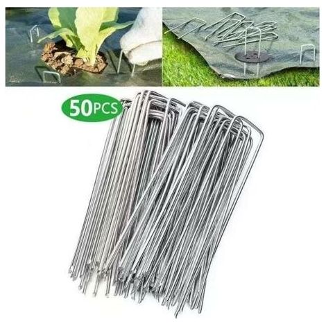 Lot de 50 piquets de fixation en acier galvanisé pour bâche anti-mauvaises herbes - 200x40mm - Ø2,5mm-Autres (1/5)