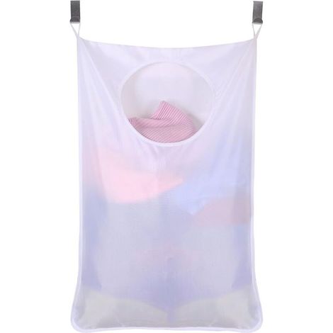 Sac à linge suspendu à la porte, panier à linge sale grande capacité, sac de rangement ménager pratique pour la maison, blanc (1/2)